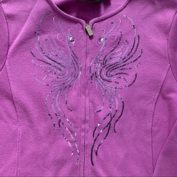 Bob Mackie Purple Wearable Art Sparkle Cardigan - Picture 3 of 5
